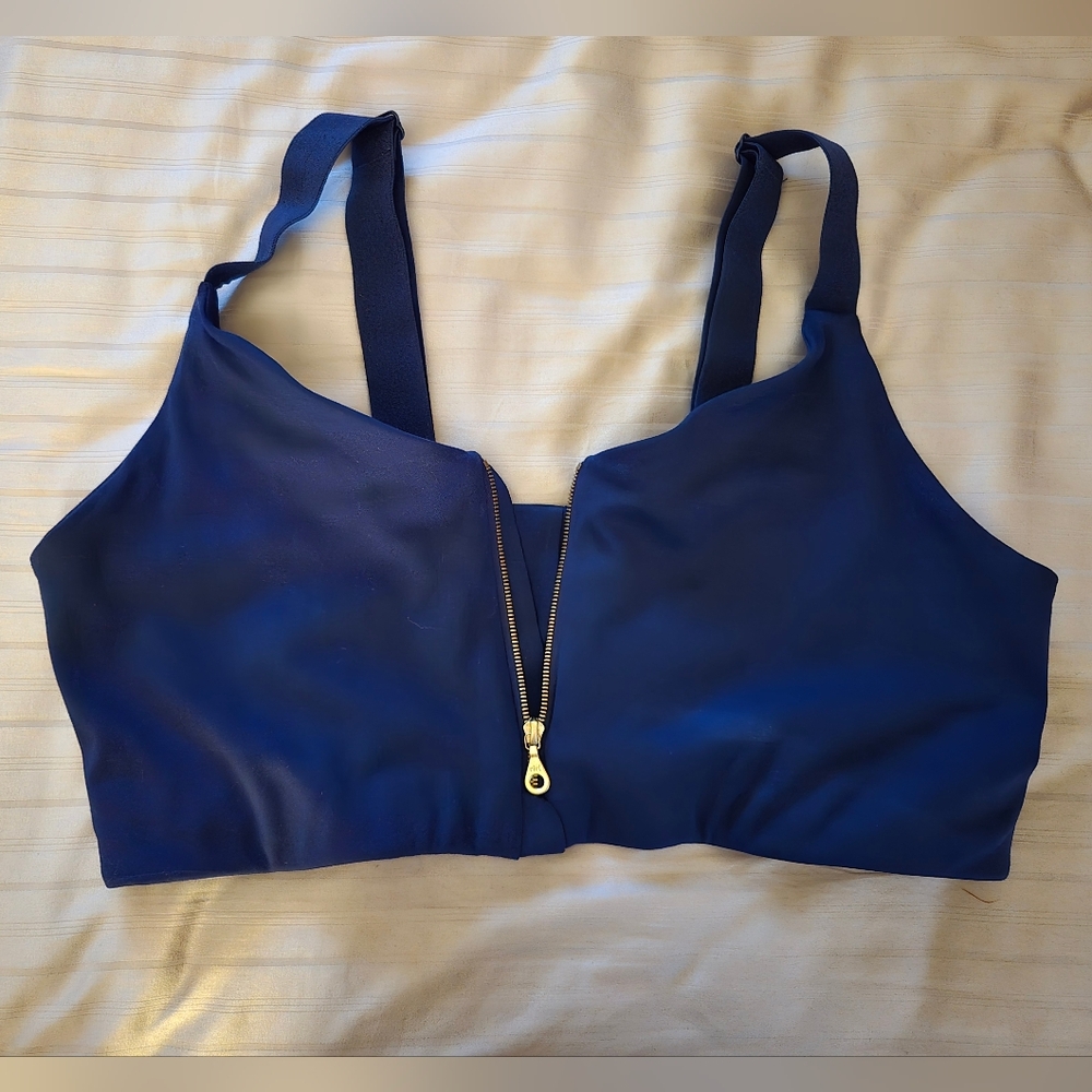 Girlfriend Collective Navy Zip Front Sports Bra